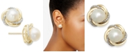Macy's Cultured Freshwater Pearl (7mm) and Diamond Accent Knot Stud Earrings in 14k Gold